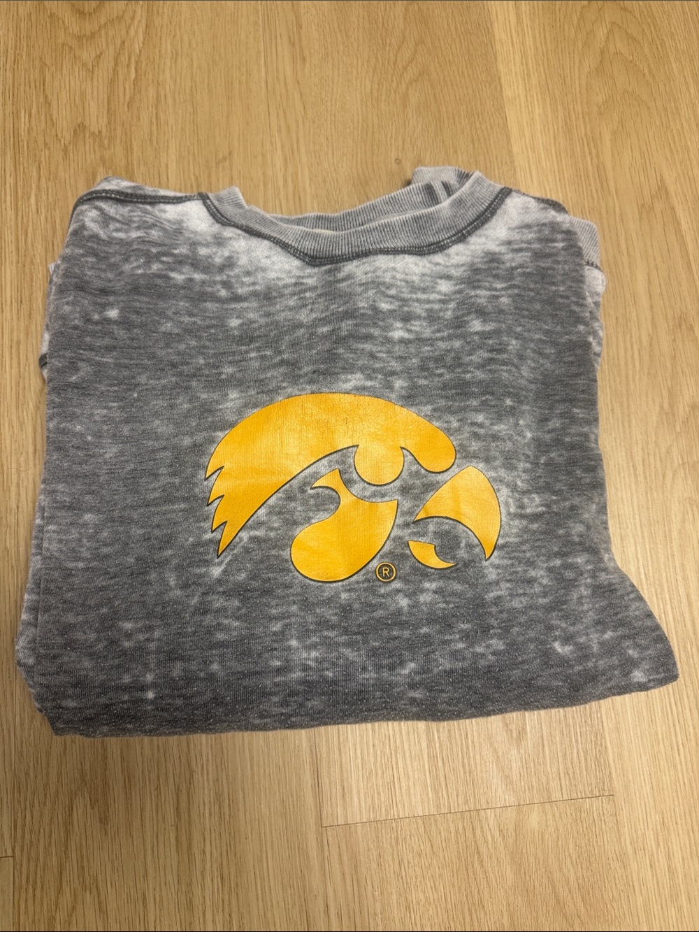 Grey Crewneck Sweatshirt with Yellow Iowa Hawkeye Logo